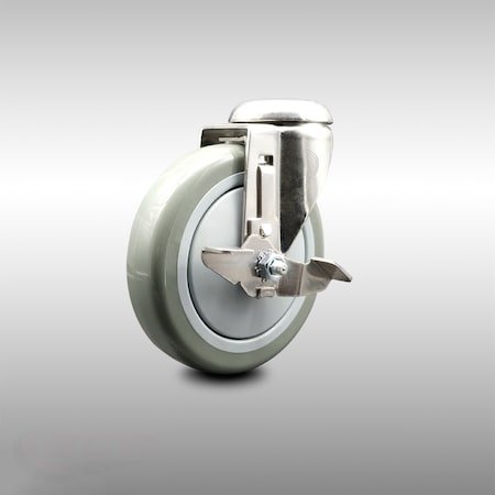 Service Caster 5 Inch 316SS Gray Polyurethane Wheel Swivel Bolt Hole Caster with Brake SCC SCC-SS316BH20S514-PPUB-TLB